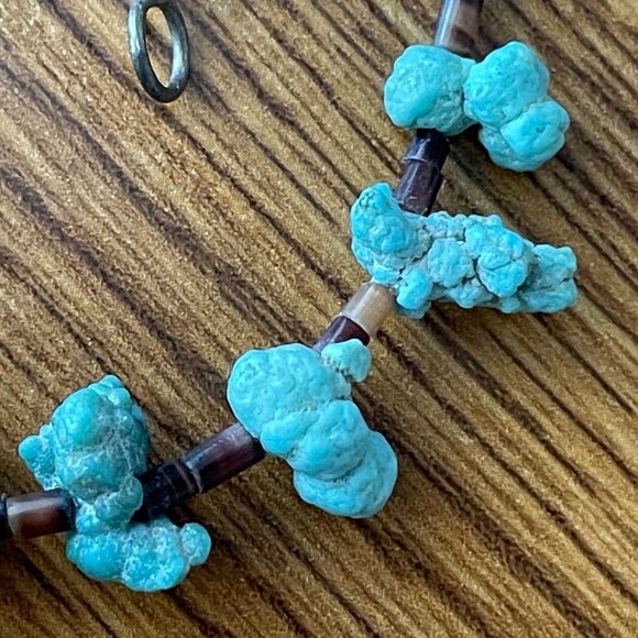 Vintage Navajo Handmade Turquoise Chunk & Brown Heishi Shell Beads necklace - Picture 11 of 12